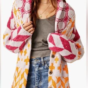 Free People Pink and Orange Knit Cardigan